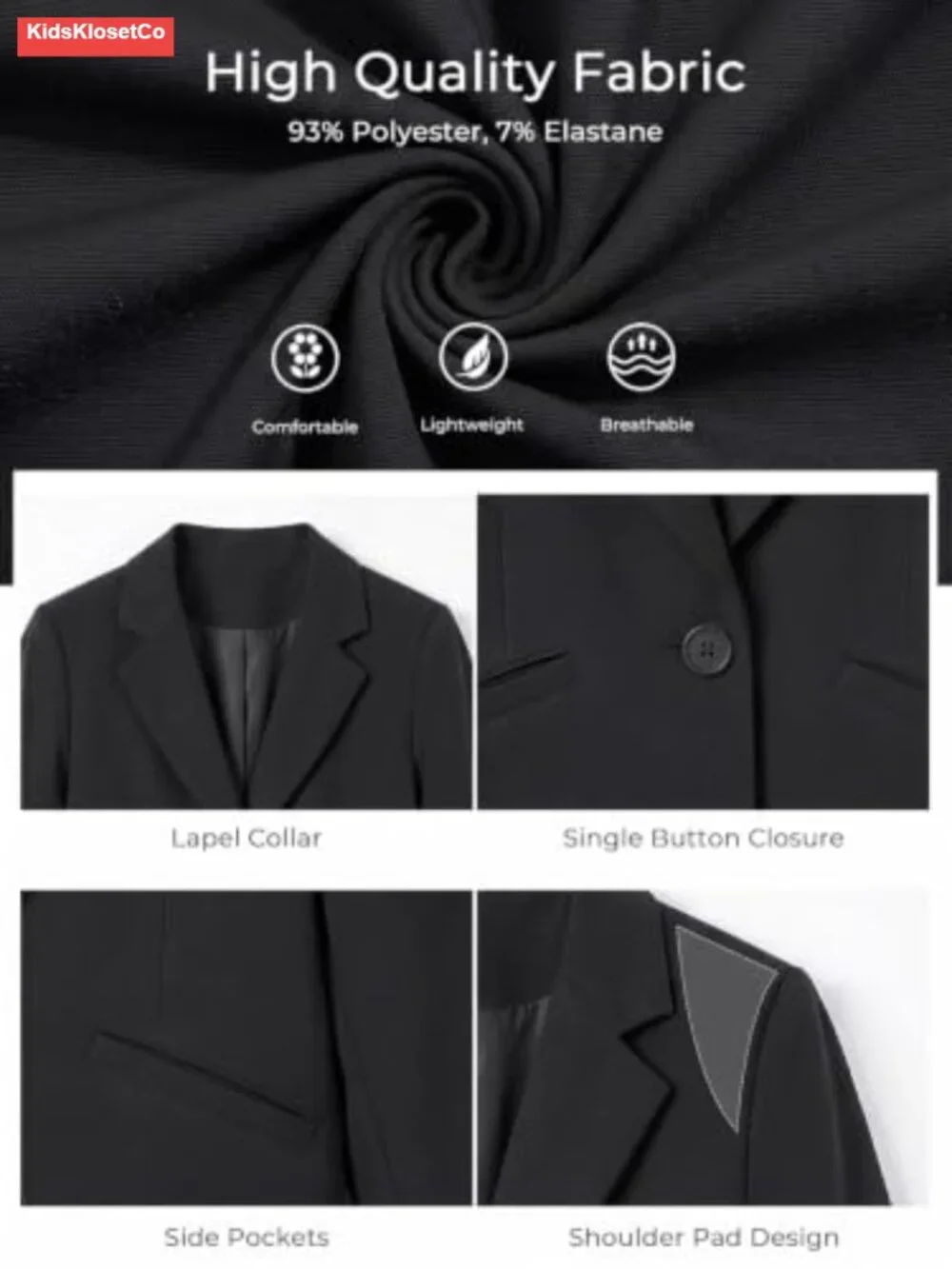 Girls Cropped Blazer Jacket Single Button Lapel Suit